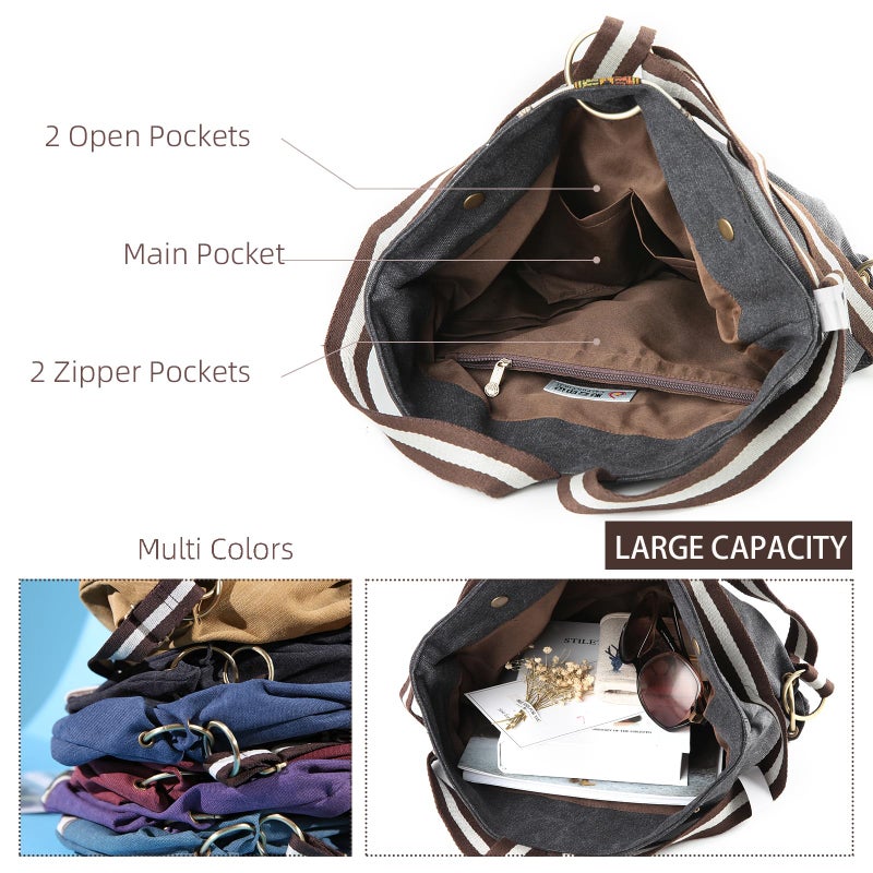 Goodhan WomCanvas Backpack Daypack Casual Shoulder Bag, Vintage Heavy-duty Anti-theft Travel Backpack(Grey Black) - Image 5